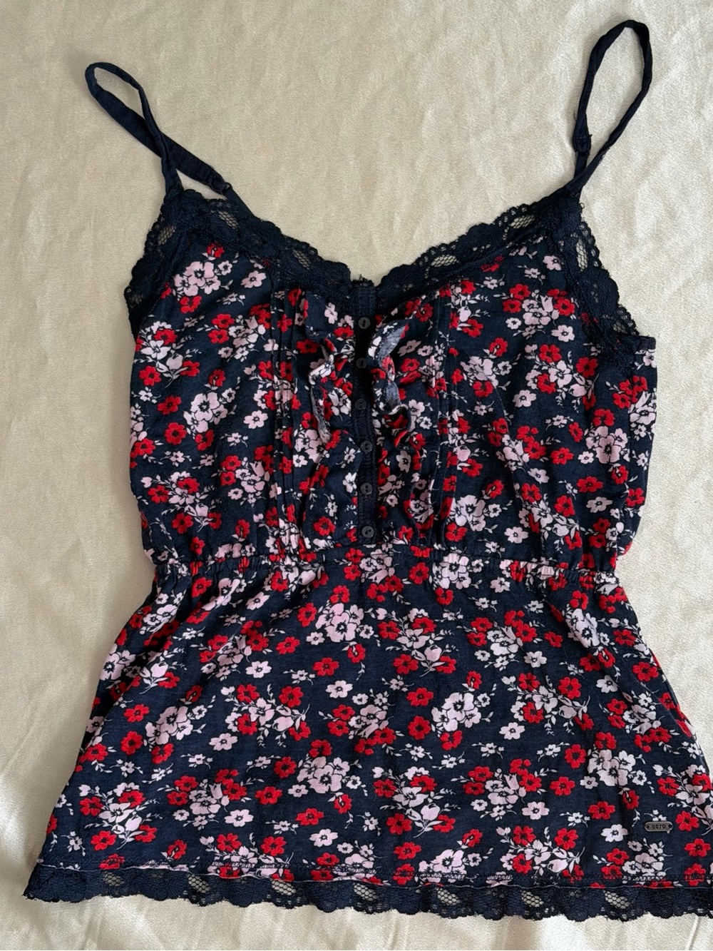 Aéropostale Floral Lace-Trim Babydoll Cami Top cotton blend size medium Y2K